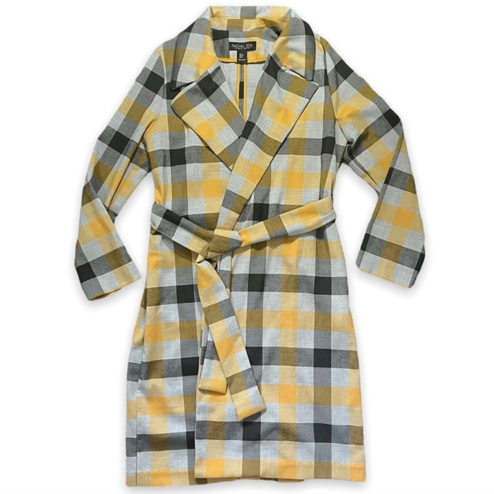 Rachel Zoe Yellow/Grey Buffalo Plaid Trench Coat